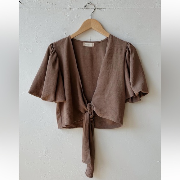 Altar'd State Tops - NWT Altar’d State Mocha Tie-Front Top (Matching Pants Available!)